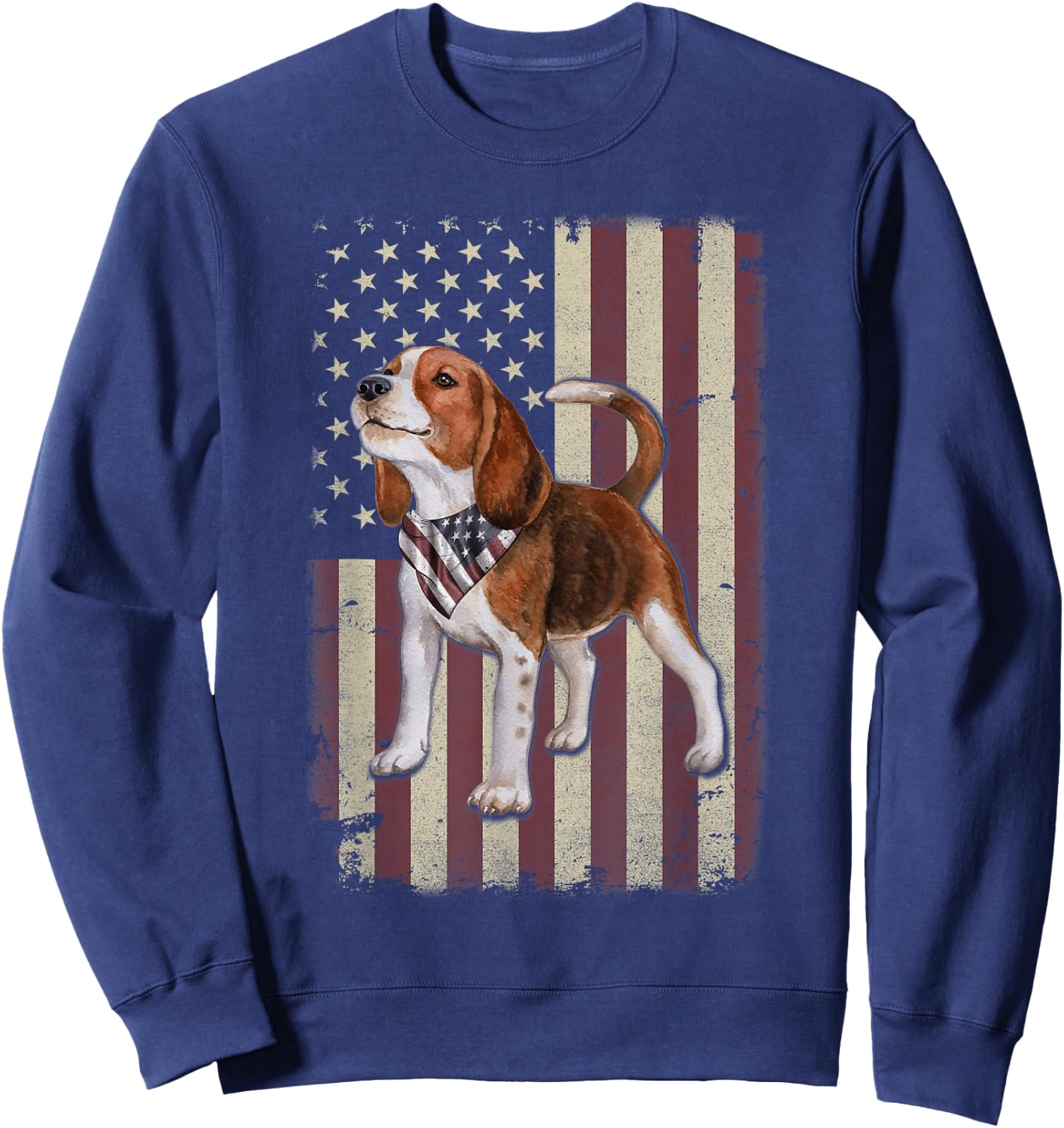 Beagle American Flag Bandana Patriotic 4th of July Sweatshirt - Sweatshirt | Navy