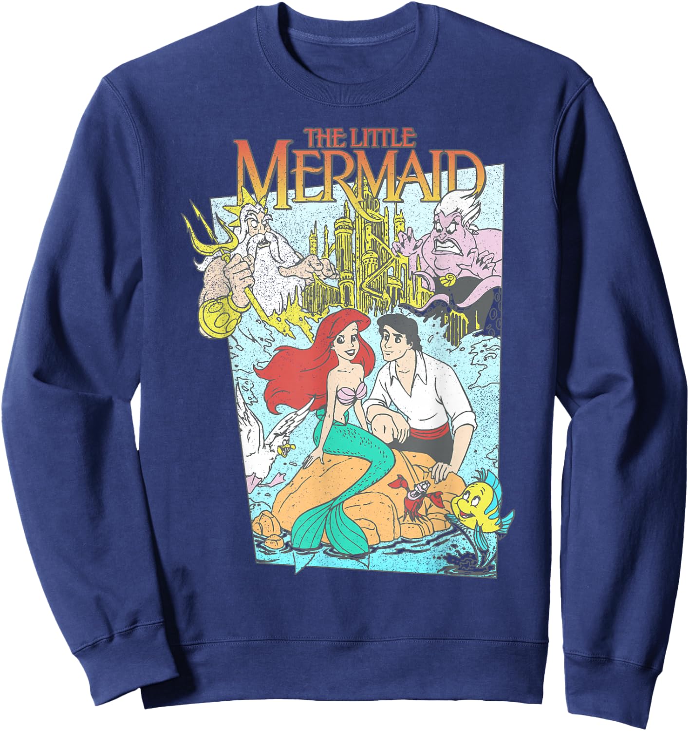 Disney The Little Mermaid Vintage Retro Movie Cover Graphic Sweatshirt - Sweatshirt | Navy