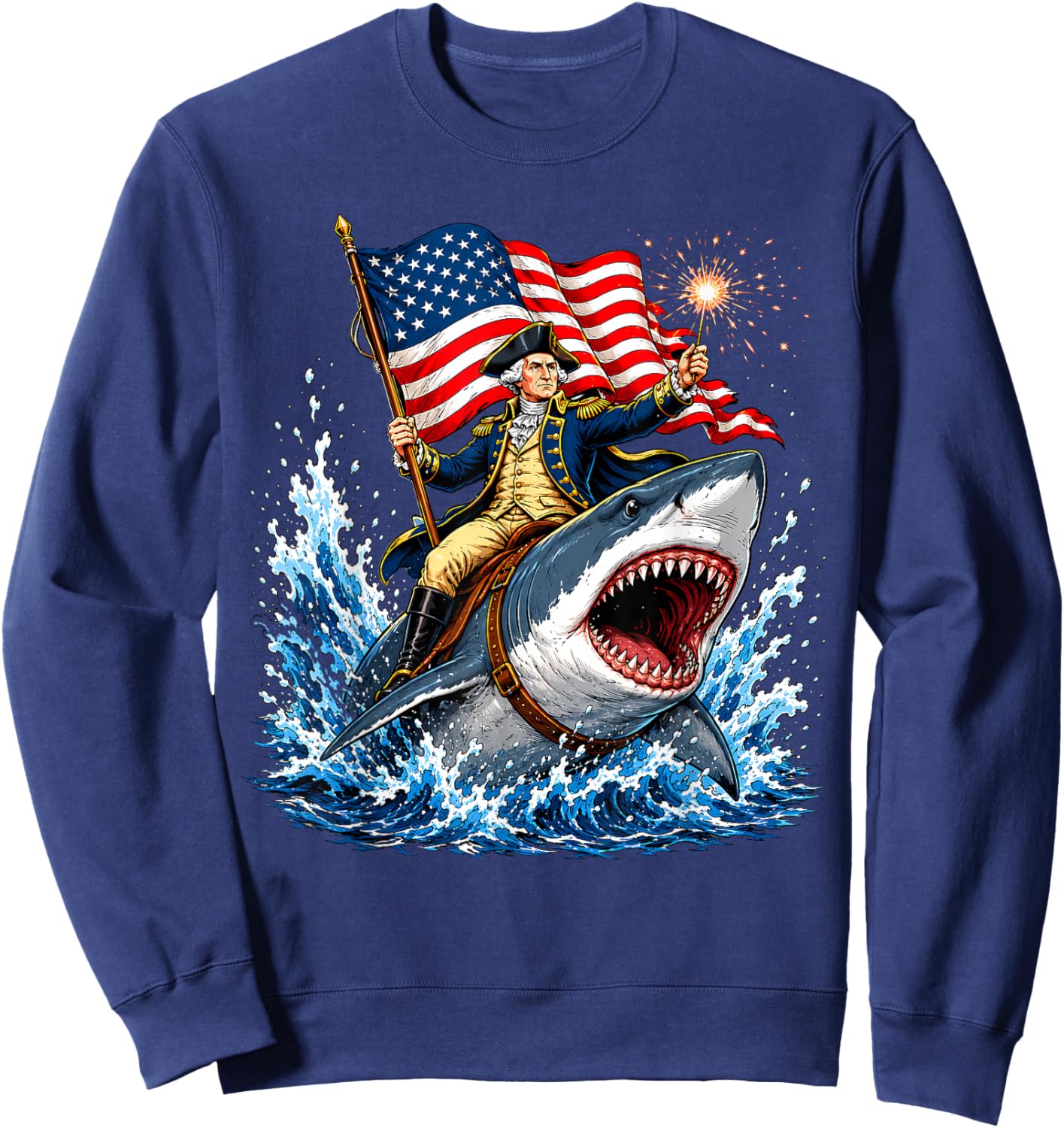 Funny George Washington Shark 4th July USA Men Women Kids Sweatshirt - Sweatshirt | Navy