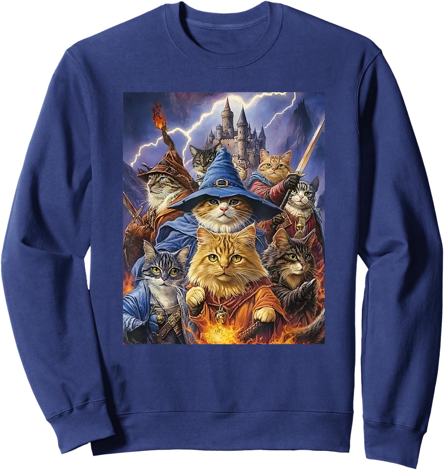 Fantasy Feline Wizard Cats Sweatshirt - Sweatshirt | Navy