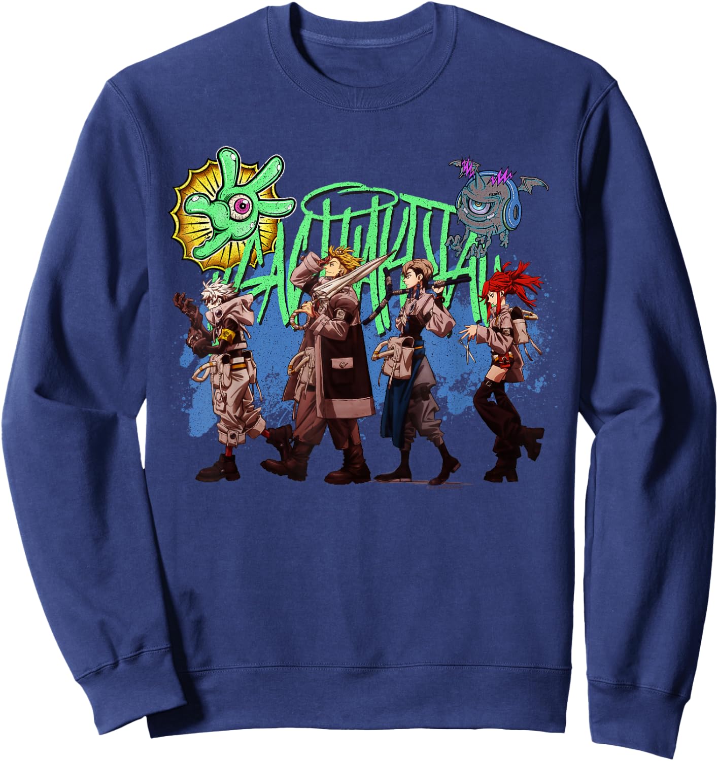 Main Character Walking Line-Up with Logo Anime Sweatshirt - Sweatshirt | Navy