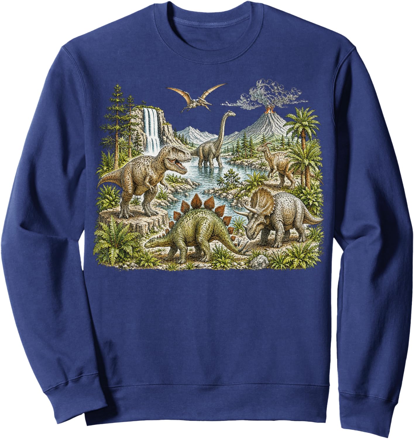 Vintage Dinosaur Landscape, Jurassic Era T Rex Sweatshirt - Sweatshirt | Navy