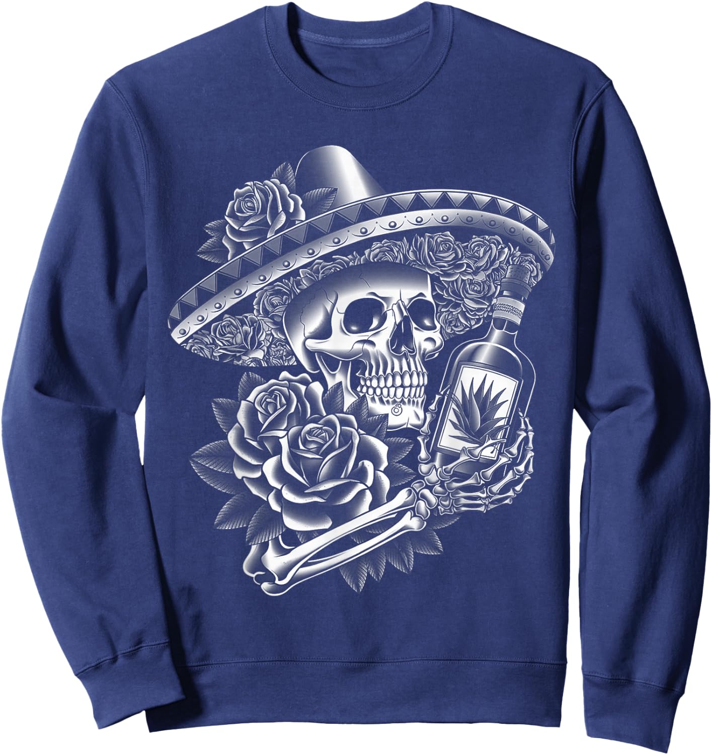 Mexico Vintage Skeleton Tequila Dia De Los Muertos Mexican Sweatshirt - Sweatshirt | Navy