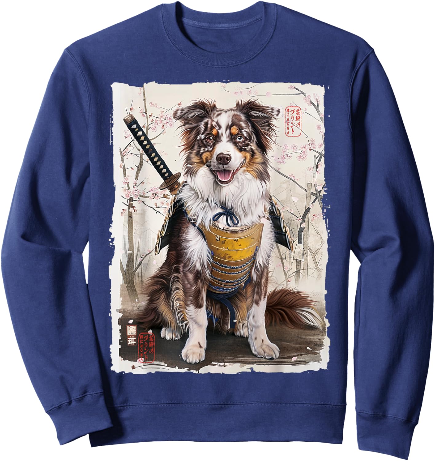 Samurai Australian Shepherd Dog Japanese Vintage Art Gift Sweatshirt - Sweatshirt | Navy