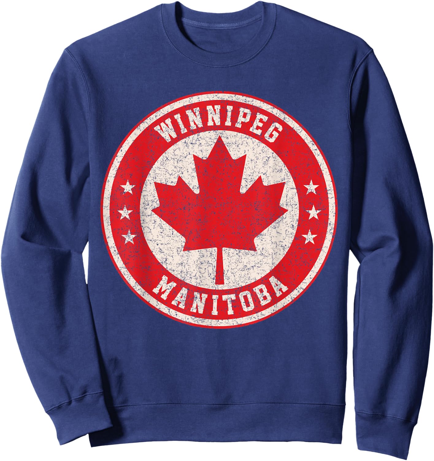 Winnipeg Manitoba Canada Maple Leaf Sign Distressed Print Sweatshirt - Sweatshirt | Navy
