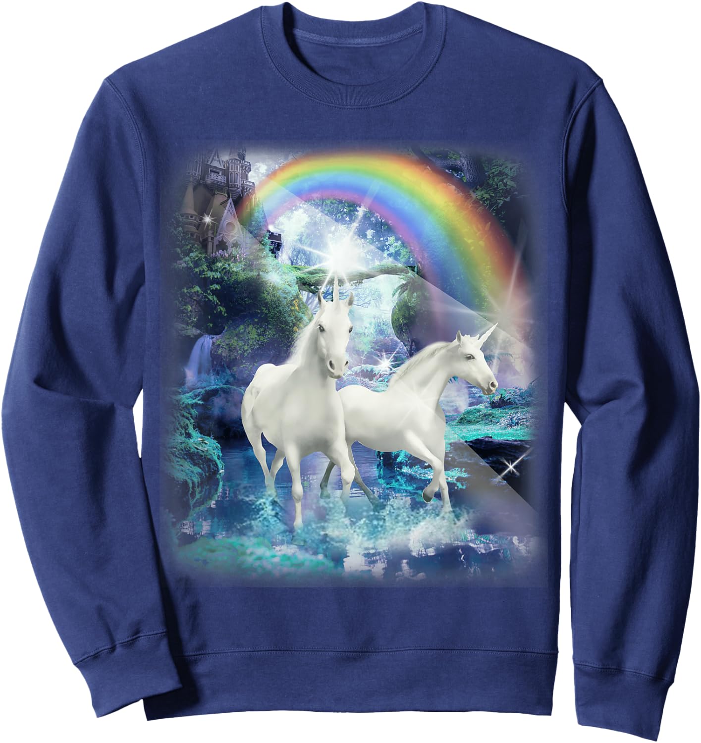 Adult Mesmerizing Unicorn Castle Forest Sweatshirt - Sweatshirt | Navy