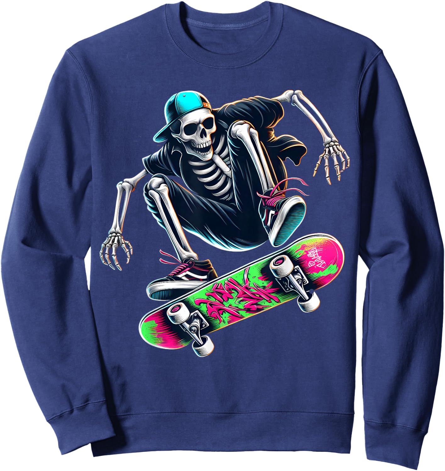 Skater Skeleton Modern Trick Skating Skateboard Street Style Sweatshirt - Sweatshirt | Navy