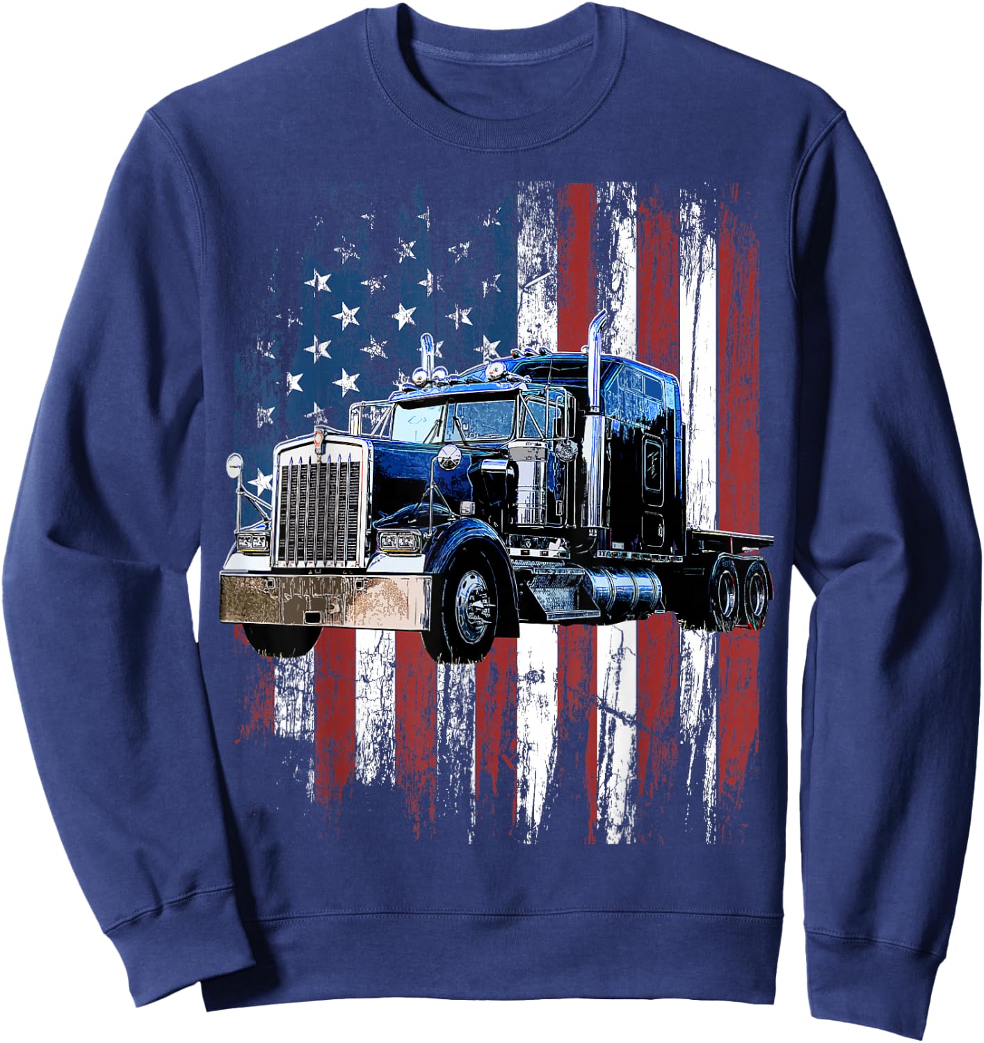 Trucker American Flag Truck Driver Truck Driver Gift Sweatshirt - Sweatshirt | Navy