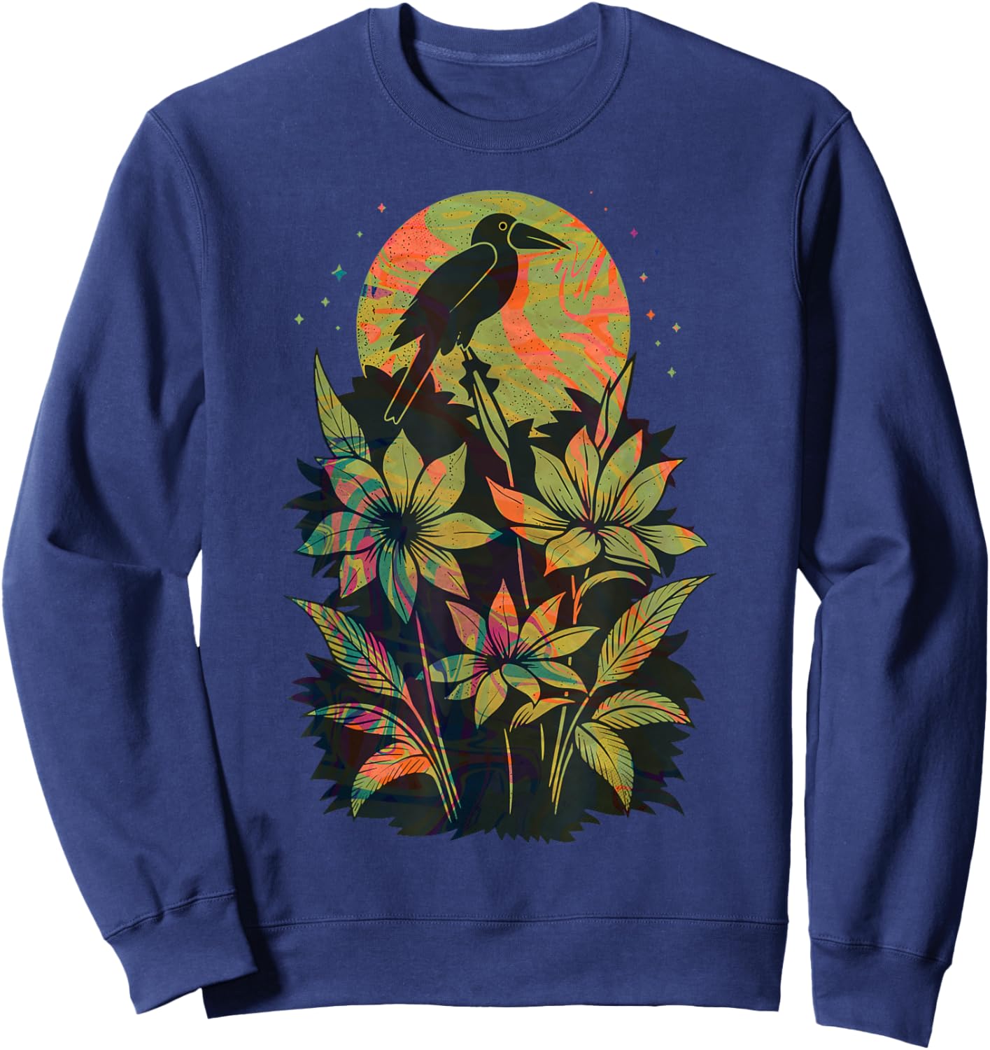 Cute Exotic Bird Lover Paint Swirl Bird Of Paradise Flower Sweatshirt - Sweatshirt | Navy