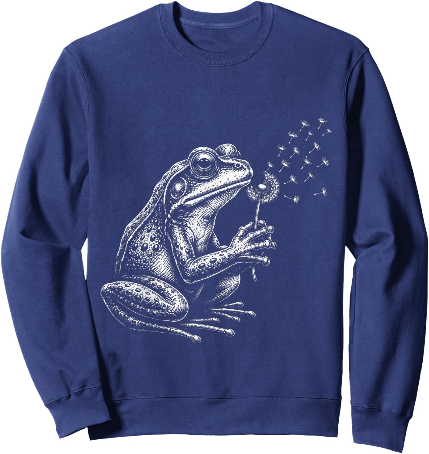 Blowing Wishes Frog Blowing Dandelion Vintage Art Sweatshirt - Sweatshirt | Navy