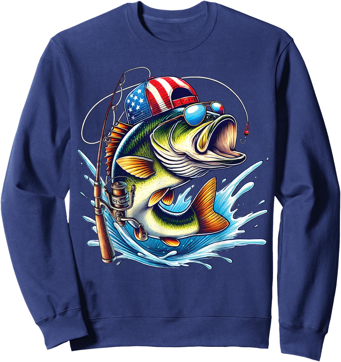 American Flag Fishing Lovers Fisherman Funny Fishing USA Sweatshirt - Sweatshirt | Navy