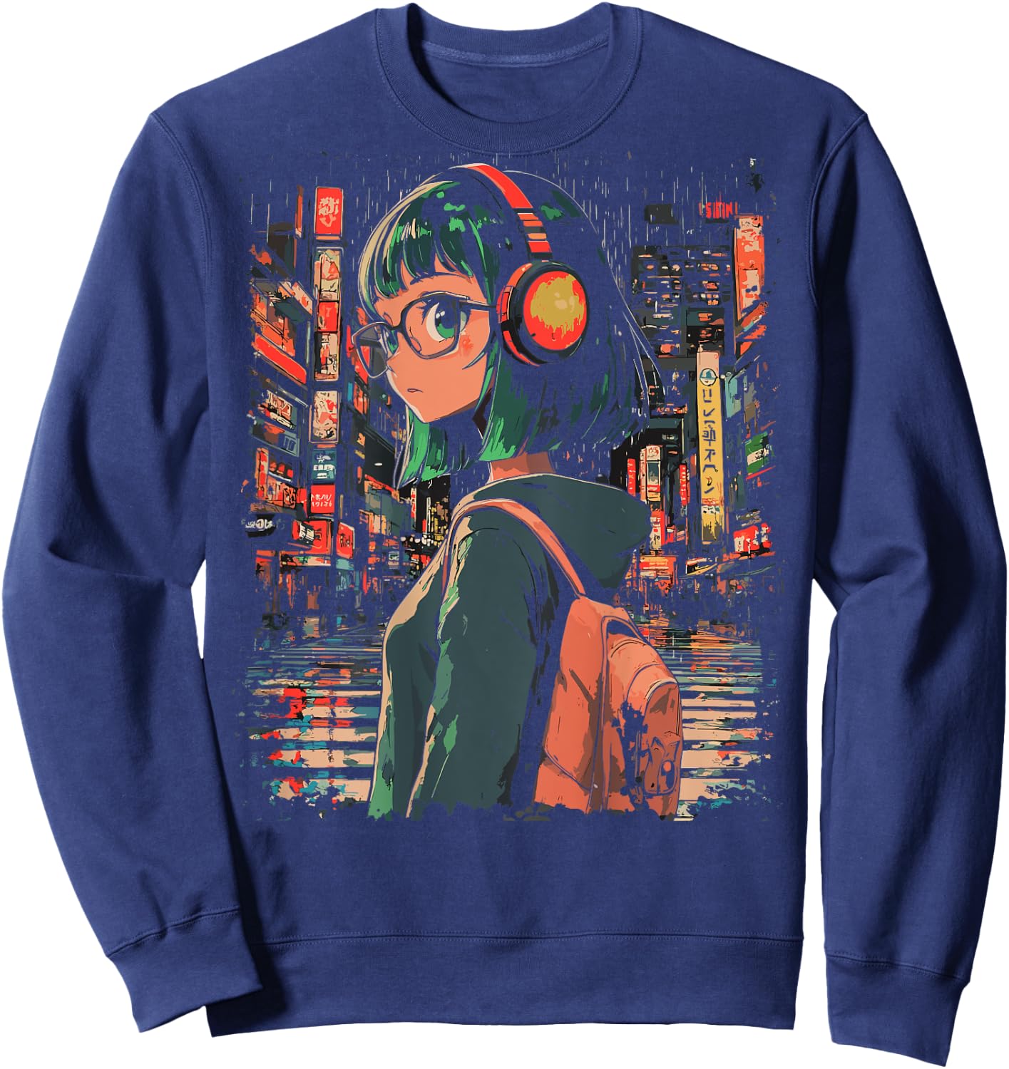 Anime Girl Japan Back Printed Graphic Sweatshirt - Sweatshirt | Navy