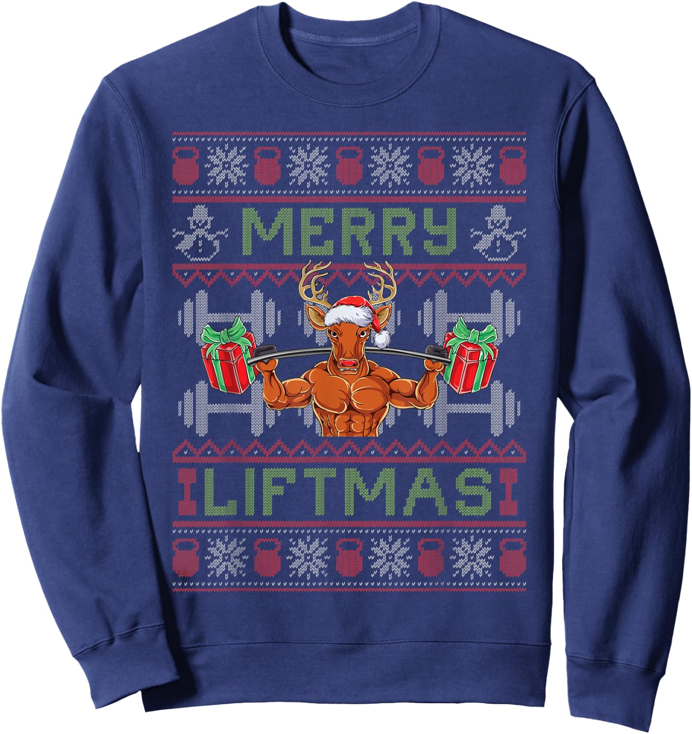 Merry Liftmas - Fitness Reindeer Santa Christmas Bodybuilder Sweatshirt - Sweatshirt | Navy