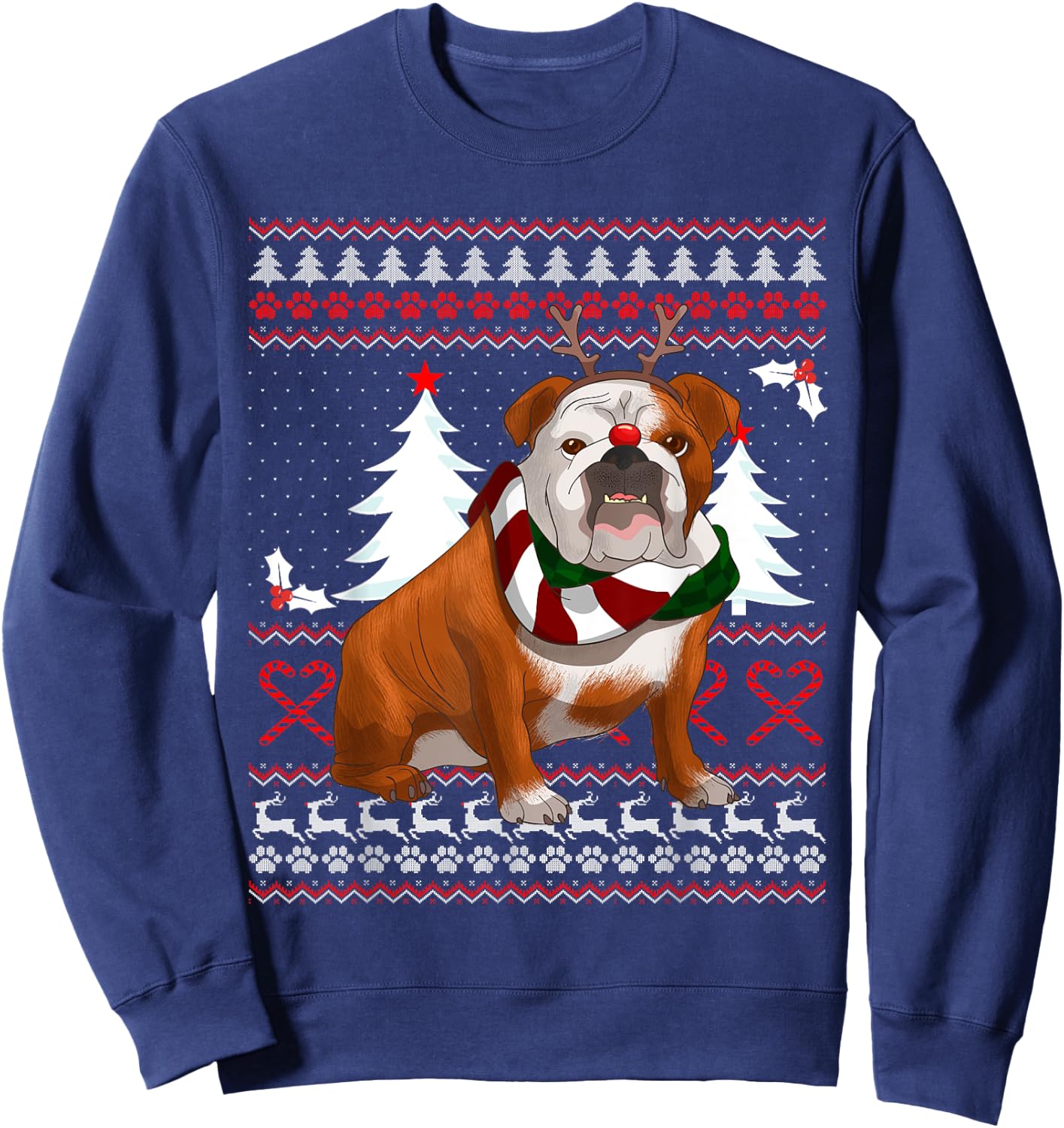 Cute English Bulldog Christmas Shirt Funny Xmas Gift Men Women Sweatshirt - Sweatshirt | Navy
