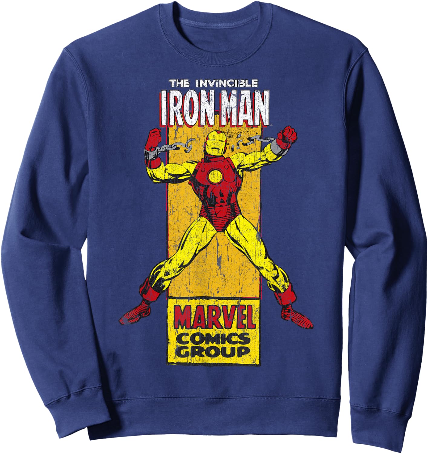 Marvel The Invincible Iron Man Retro Comic Side Panel Stamp Sweatshirt - Sweatshirt | Navy