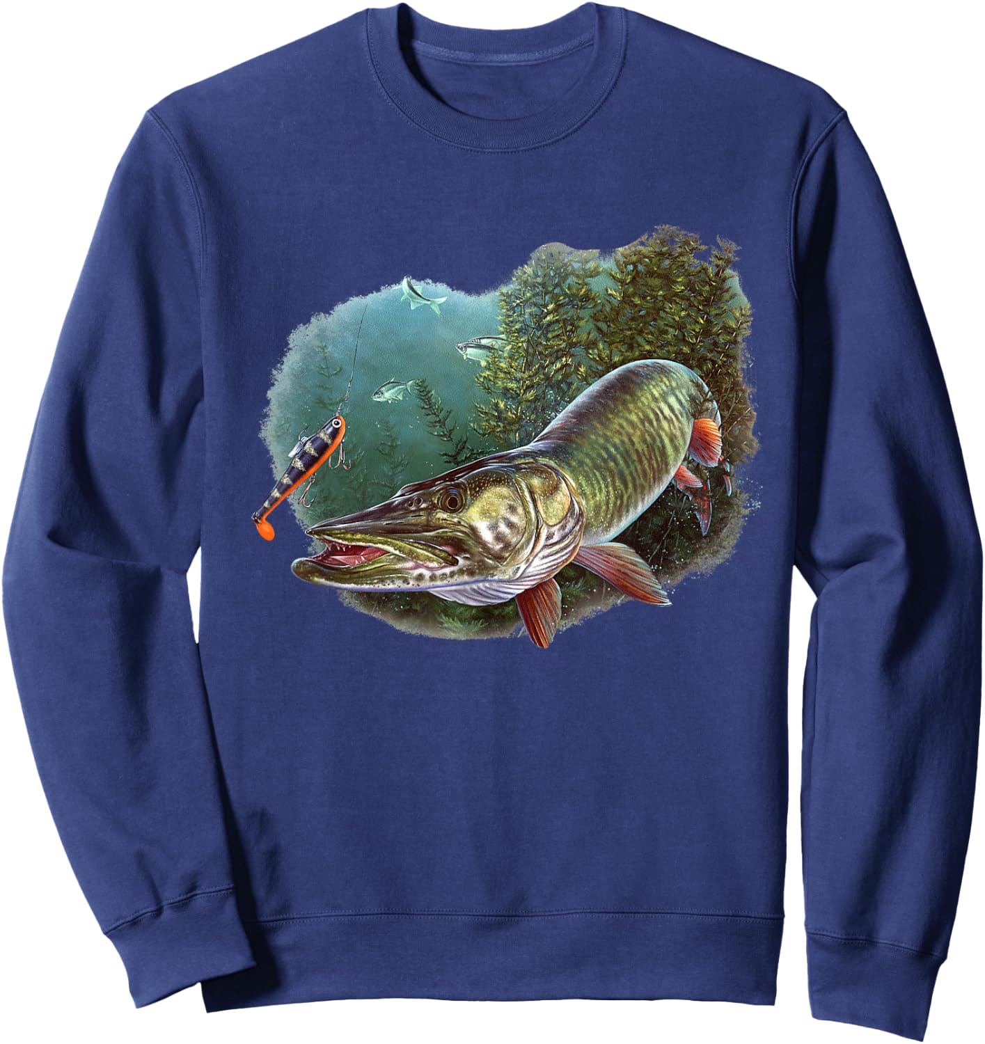 Muskie Hunter Musky Fisherman Fly Fishing Lure Novelty Sweatshirt - Sweatshirt | Navy