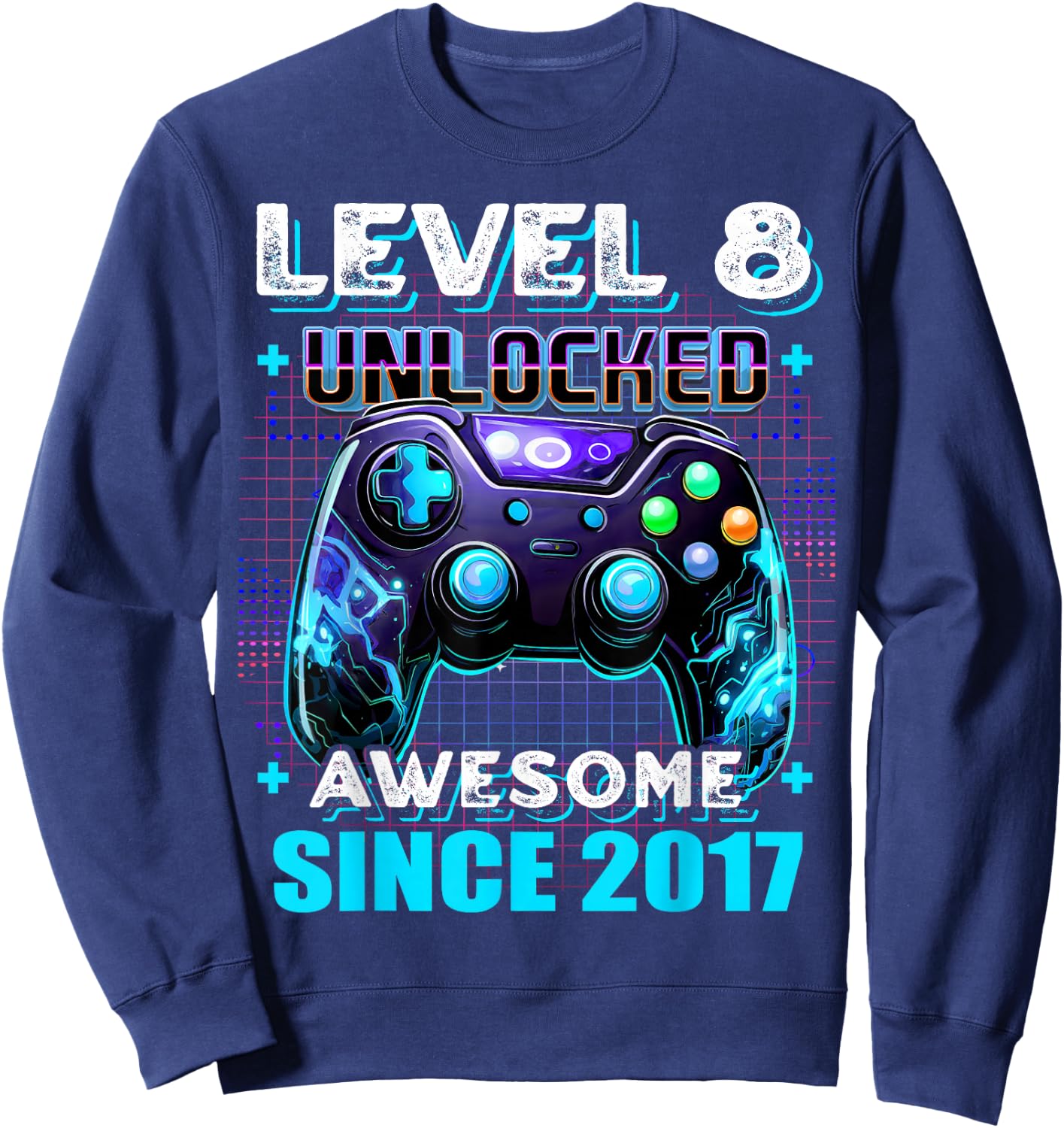 8th Birthday Boy Level 8 Gamer 8 Year Video Game Party Sweatshirt - Sweatshirt | Navy