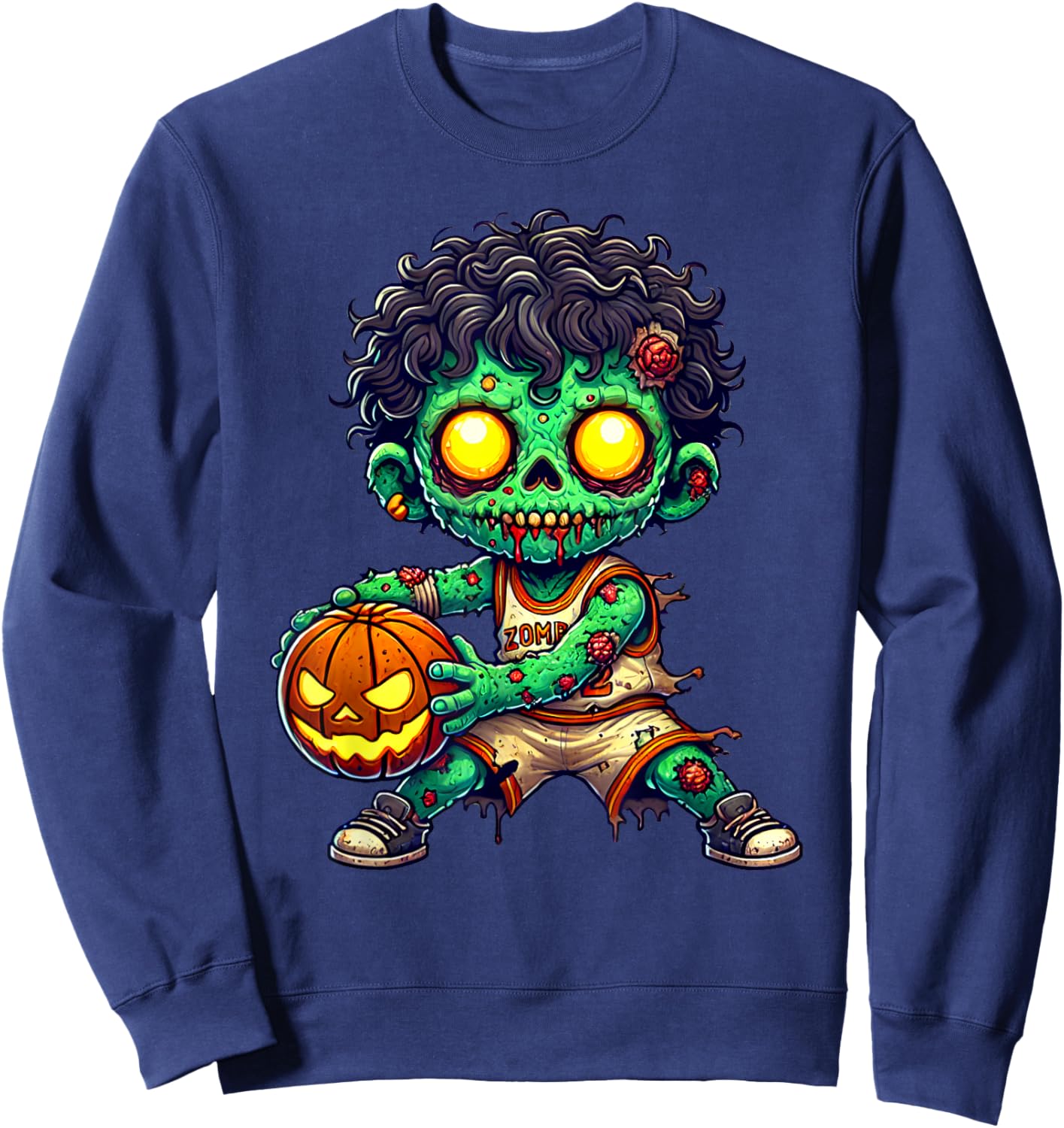 Halloween Zombie Basketball Team Player Horror Graphic Sweatshirt - Sweatshirt | Navy