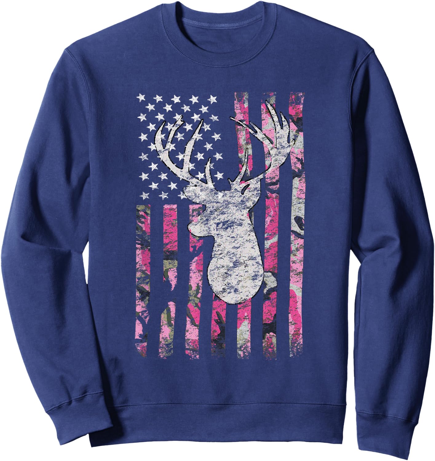 Deer Hunting Camo American Flag Pink Buck Sweatshirt - Sweatshirt | Navy