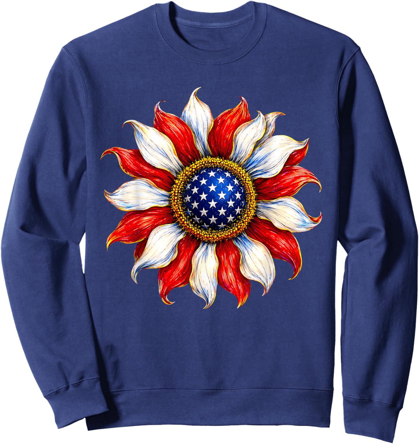 Sunflower USA American Flag 4th of July Patriotic Women Men Sweatshirt - Sweatshirt | Navy