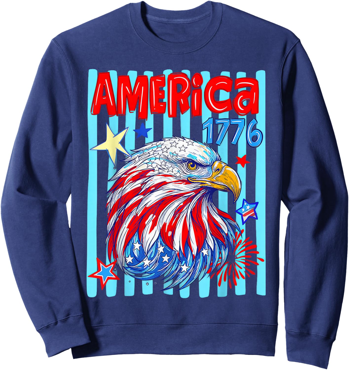 America 1776 Eagle Striped 4th of July Sweatshirt - Sweatshirt | Navy