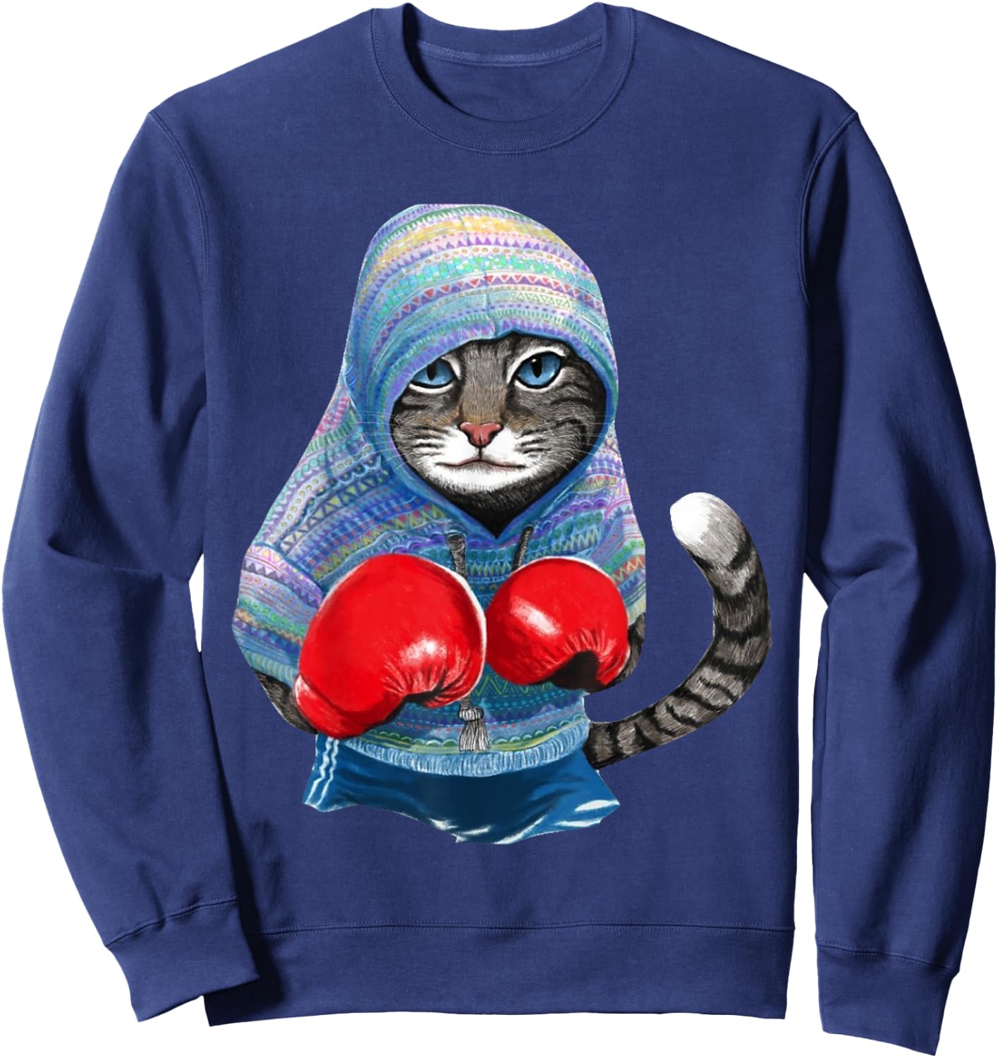 Cat In Boxing Suit Sweatshirt - Sweatshirt | Navy