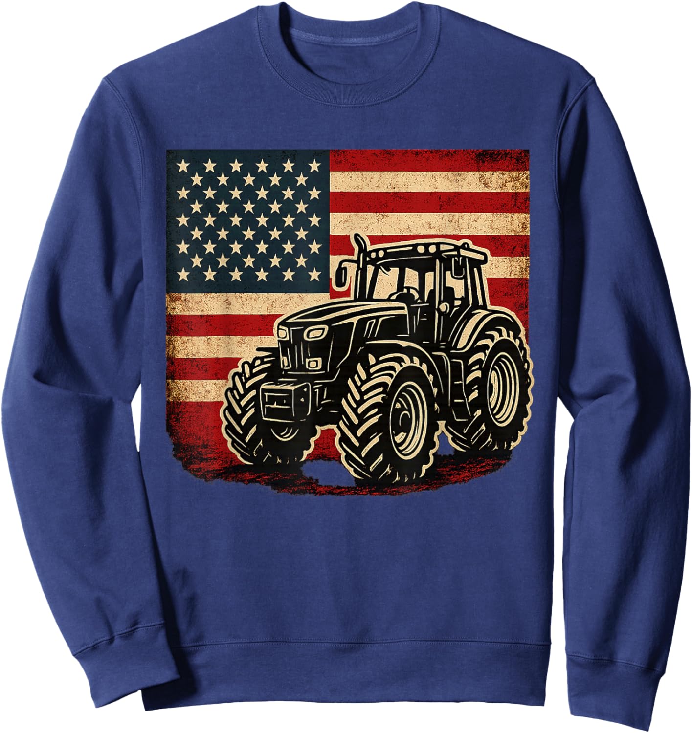 Farm Tractors USA Flag Patriotic Farming Sweatshirt - Sweatshirt | Navy