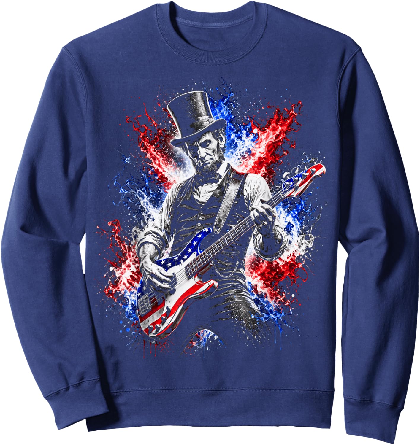 abe Lincoln Playing Guitar USA Flag 4th July Lincoln Guitar Sweatshirt - Sweatshirt | Navy