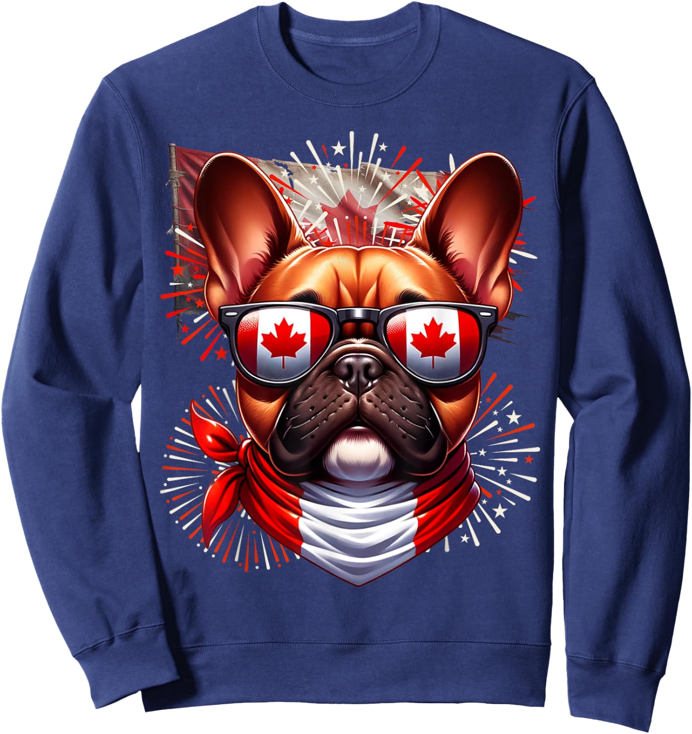 French Bulldog Canada Frenchie Flag Canadian Pet Dog Cute Women Kids Sweatshirt - Sweatshirt | Navy