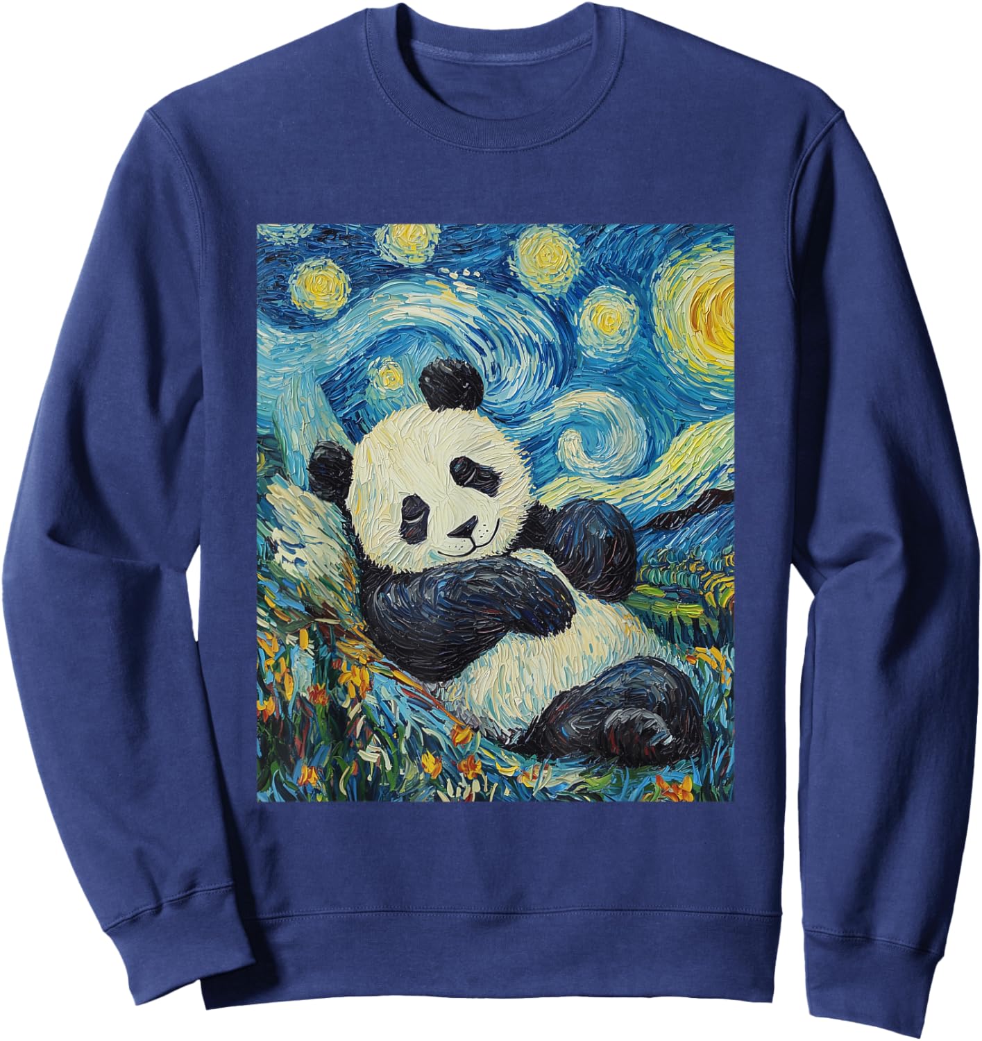 Cute Panda Bear - Van Gogh Style - Starry Night Graphic Sweatshirt - Sweatshirt | Navy