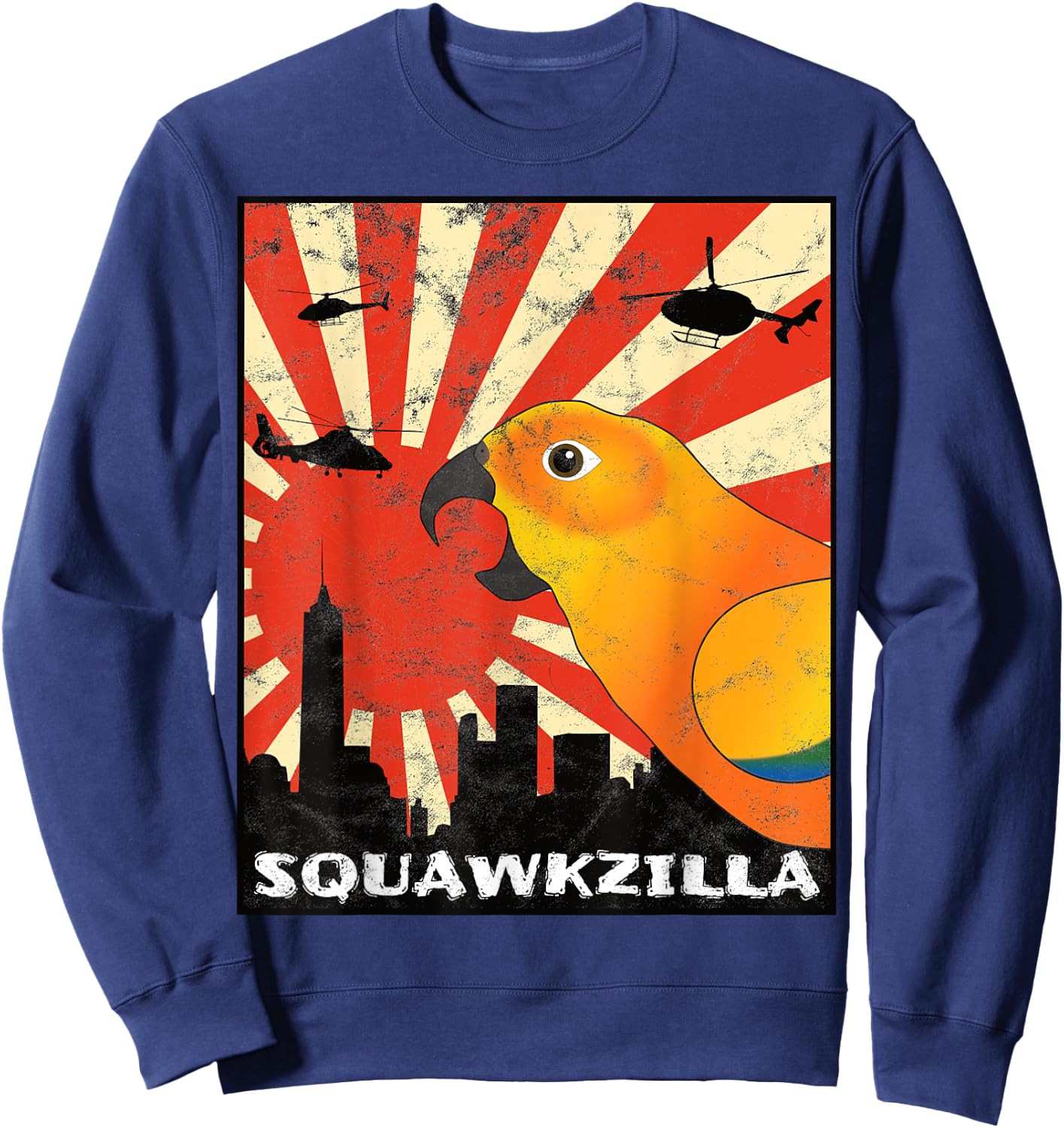 The Screaming Parrot Squawk Zilla Sun Conure Parrot Squawking Kawaii Sweatshirt - Sweatshirt | Navy
