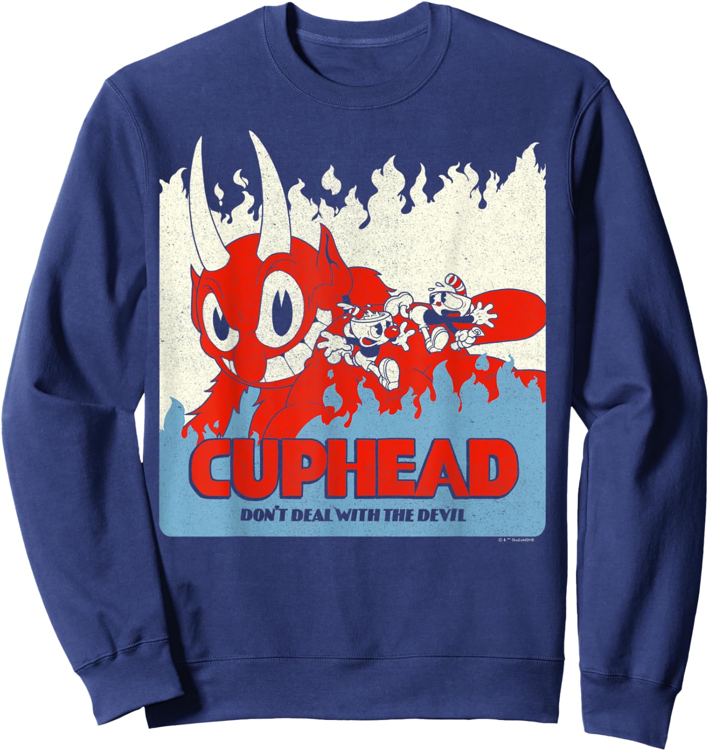 Cuphead Don't Deal With the Devil Vintage Poster Sweatshirt - Sweatshirt | Navy