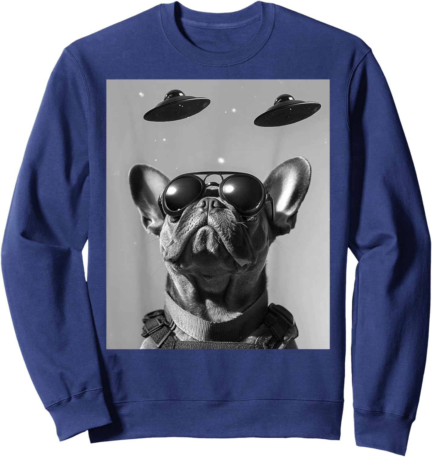 Funny graphic French Bulldog Frenchie UFO Alien Funny weird Sweatshirt - Sweatshirt | Navy