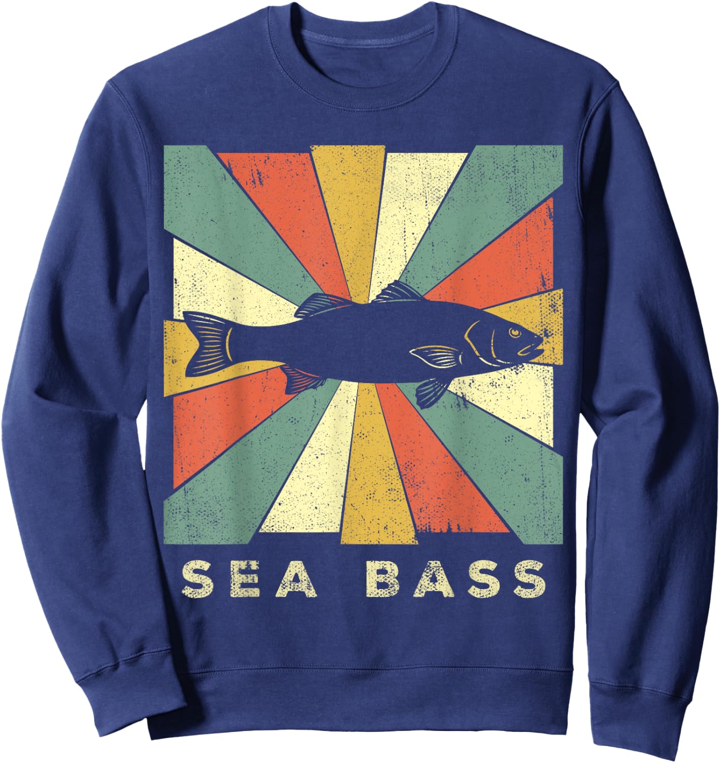 Sea Bass Fish Lover Vintage Retro Style Animal Sweatshirt - Sweatshirt | Navy