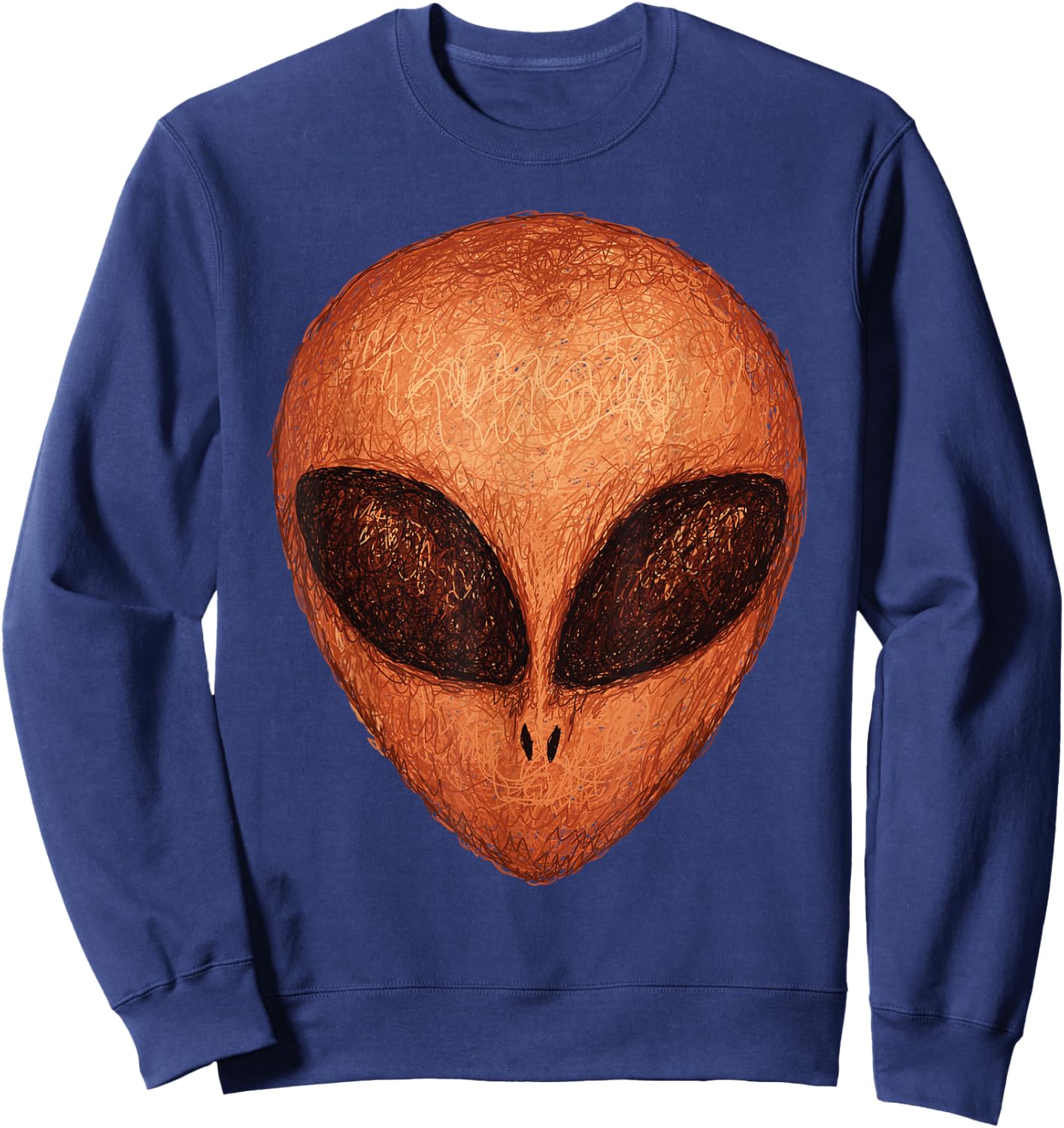 Huge Brown Alien Head Artsy Artistic Design Style UFO Sweatshirt - Sweatshirt | Navy