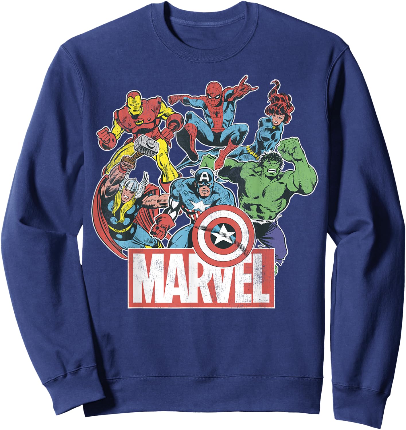 Marvel Avengers Team Retro Comic Vintage Graphic Small Sweatshirt - Sweatshirt | Navy
