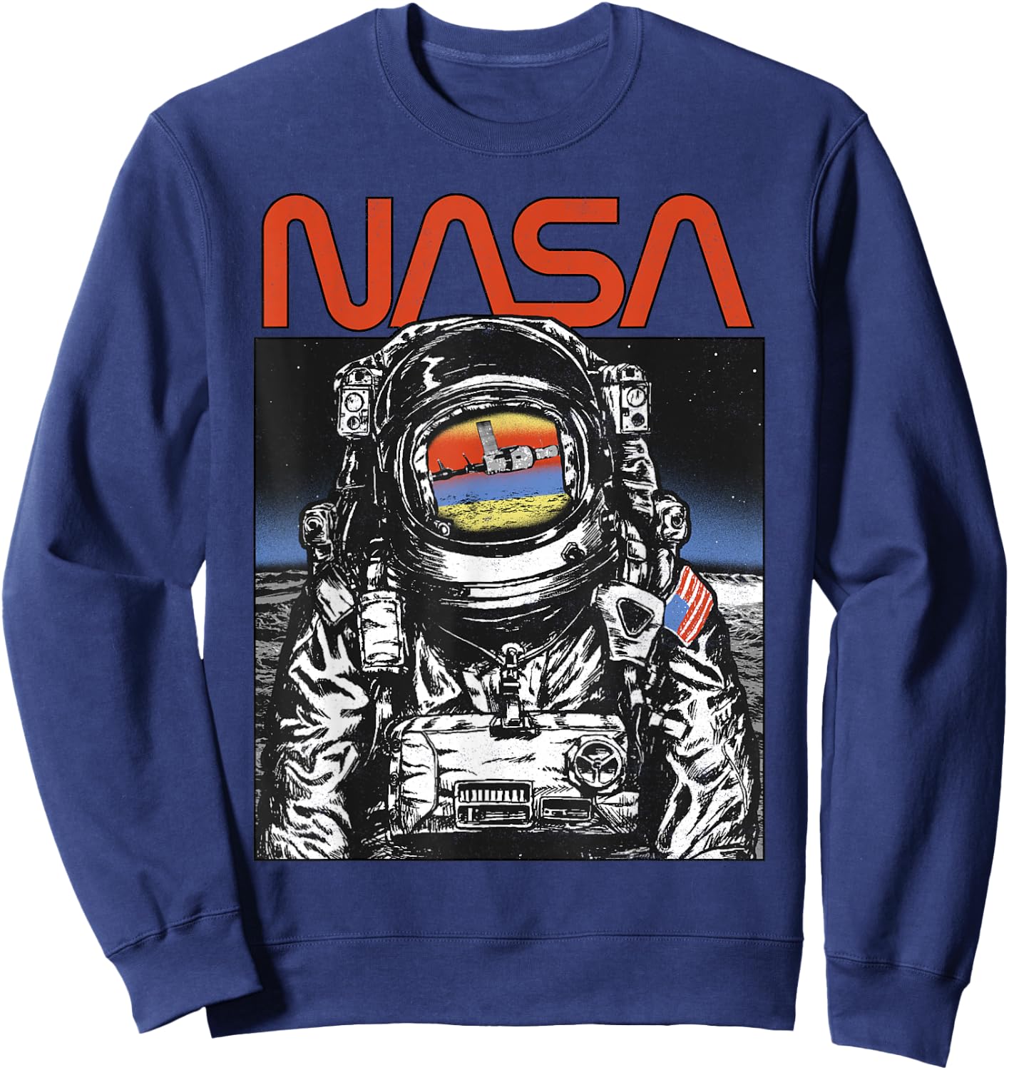 NASA Vintage Astronaut Moon Walk Reflection Sweatshirt - Sweatshirt | Navy