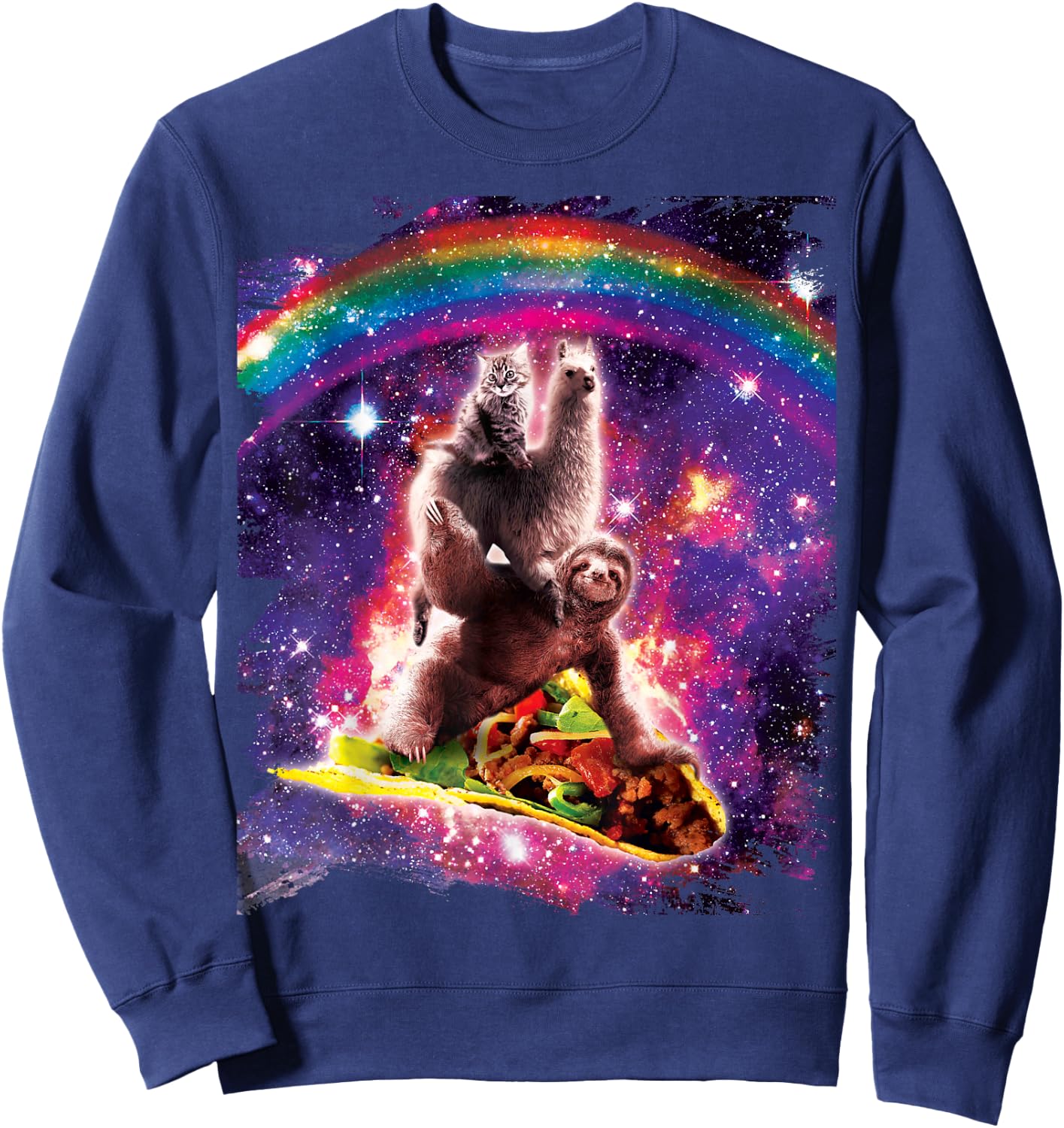 Space Cat Llama Sloth Riding Taco Sweatshirt - Sweatshirt | Navy