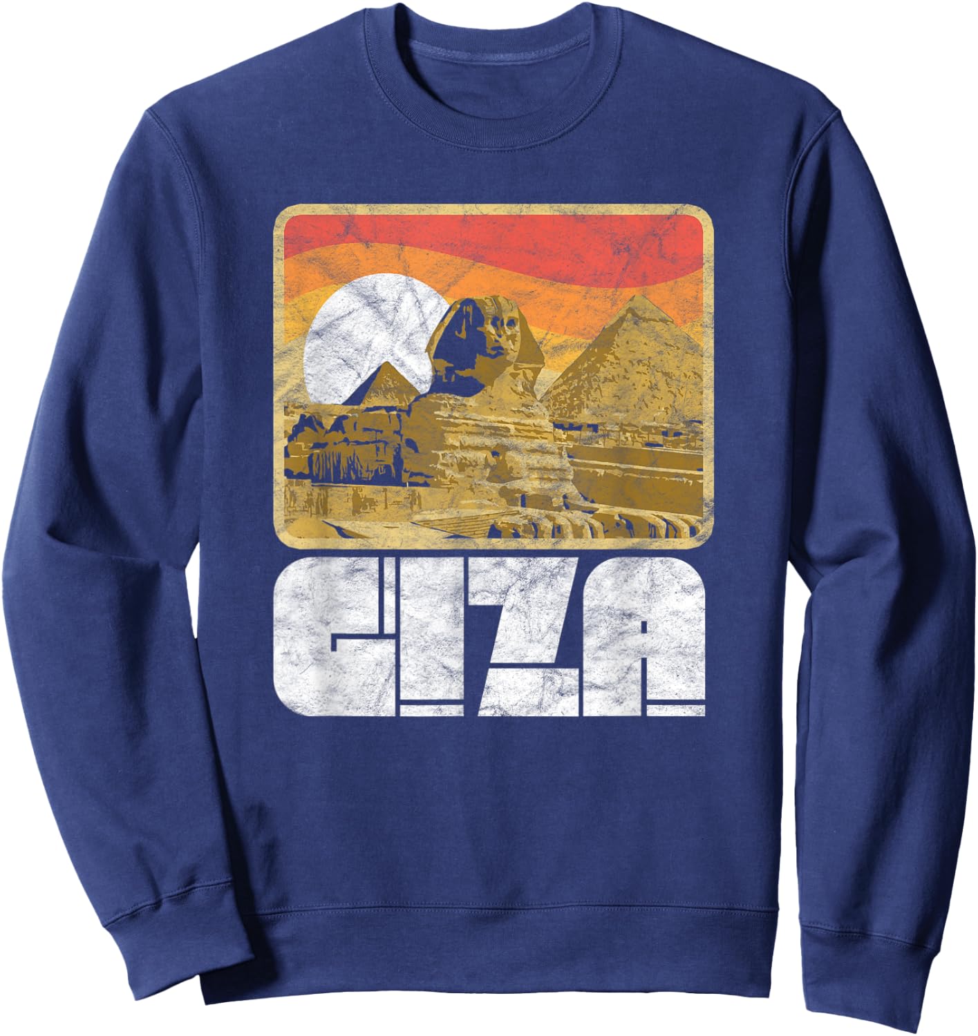 Retro Pyramids & Sphinx 80's Style Giza Egypt Graphic Sweatshirt - Sweatshirt | Navy