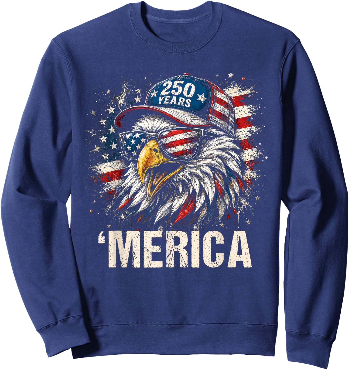 America Bald Eagle US American Flag Patriotic 4th of July Sweatshirt - Sweatshirt | Navy