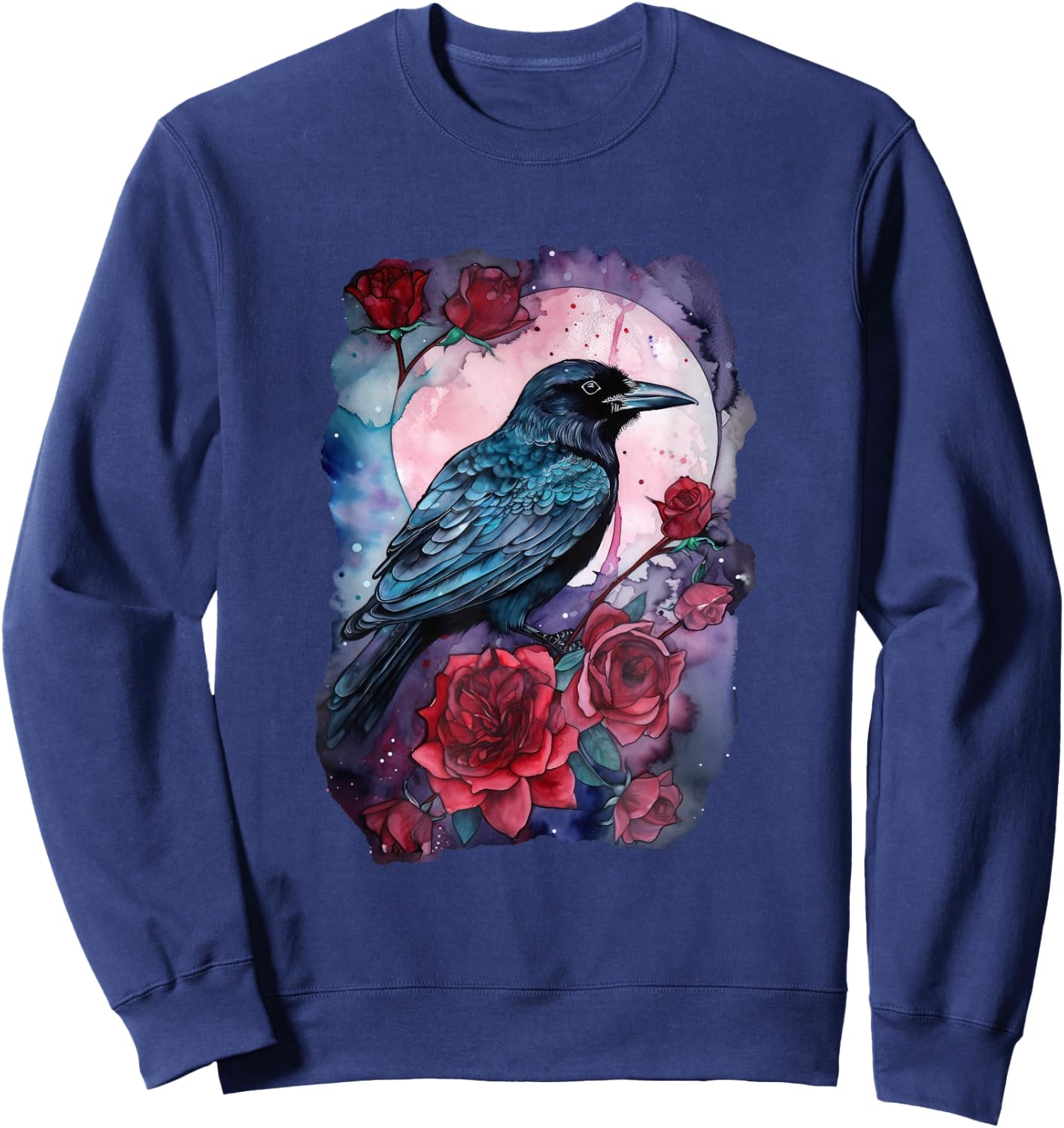 Mystical Raven and Roses - Whimsigoth Art Sweatshirt - Sweatshirt | Navy