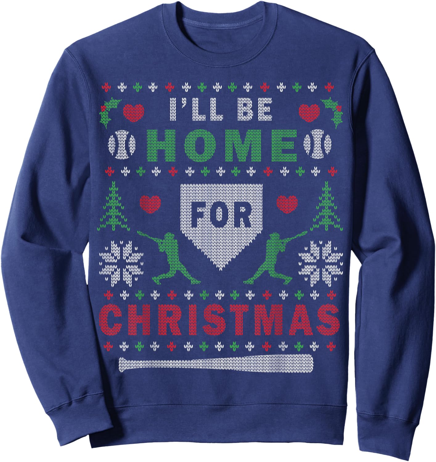 I'll Be Home for Christmas Baseball Ugly Christmas Sweatshirt - Sweatshirt | Navy