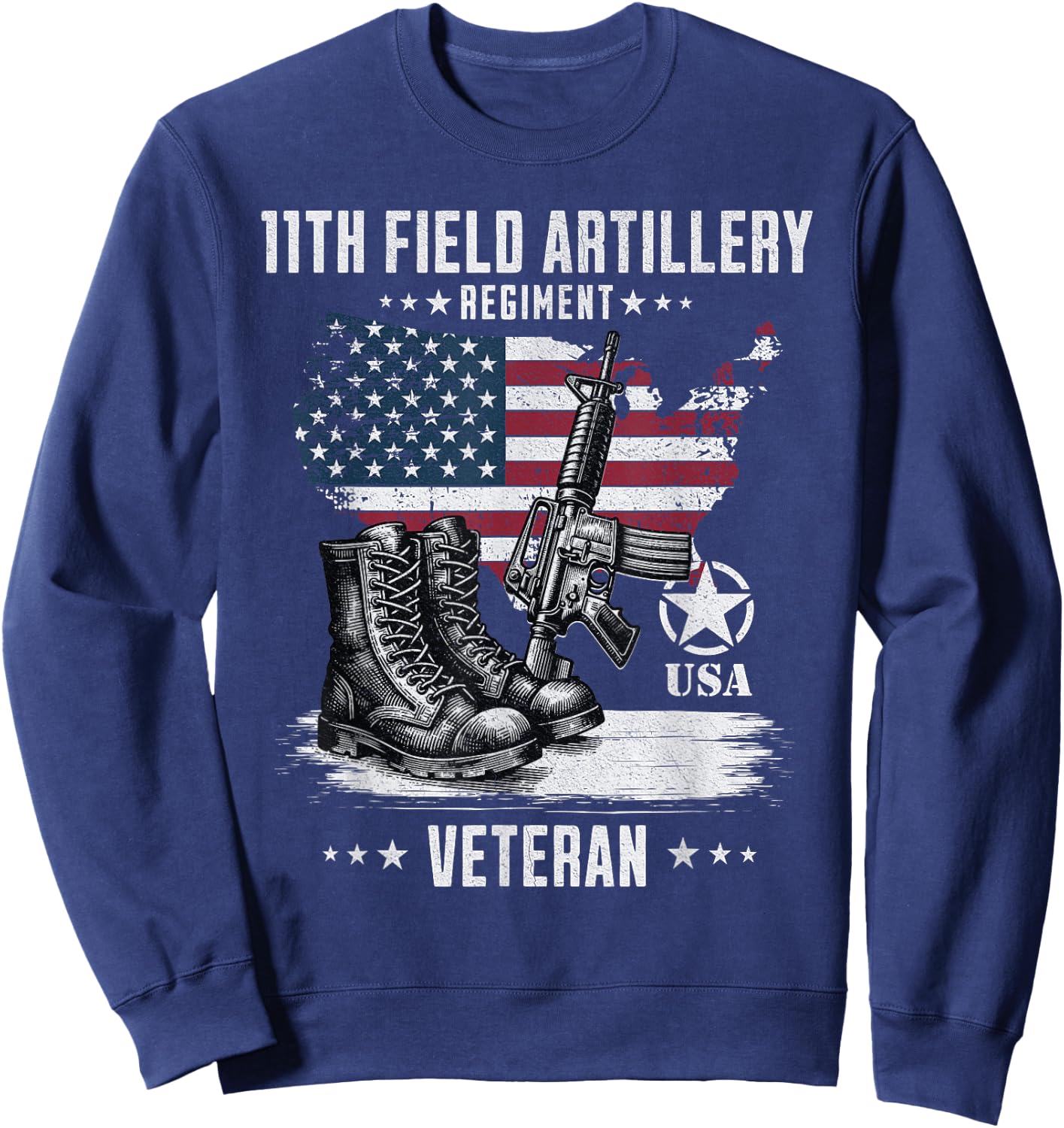 11th Field Artillery Regiment Veteran Military Distressed Sweatshirt - Sweatshirt | Navy