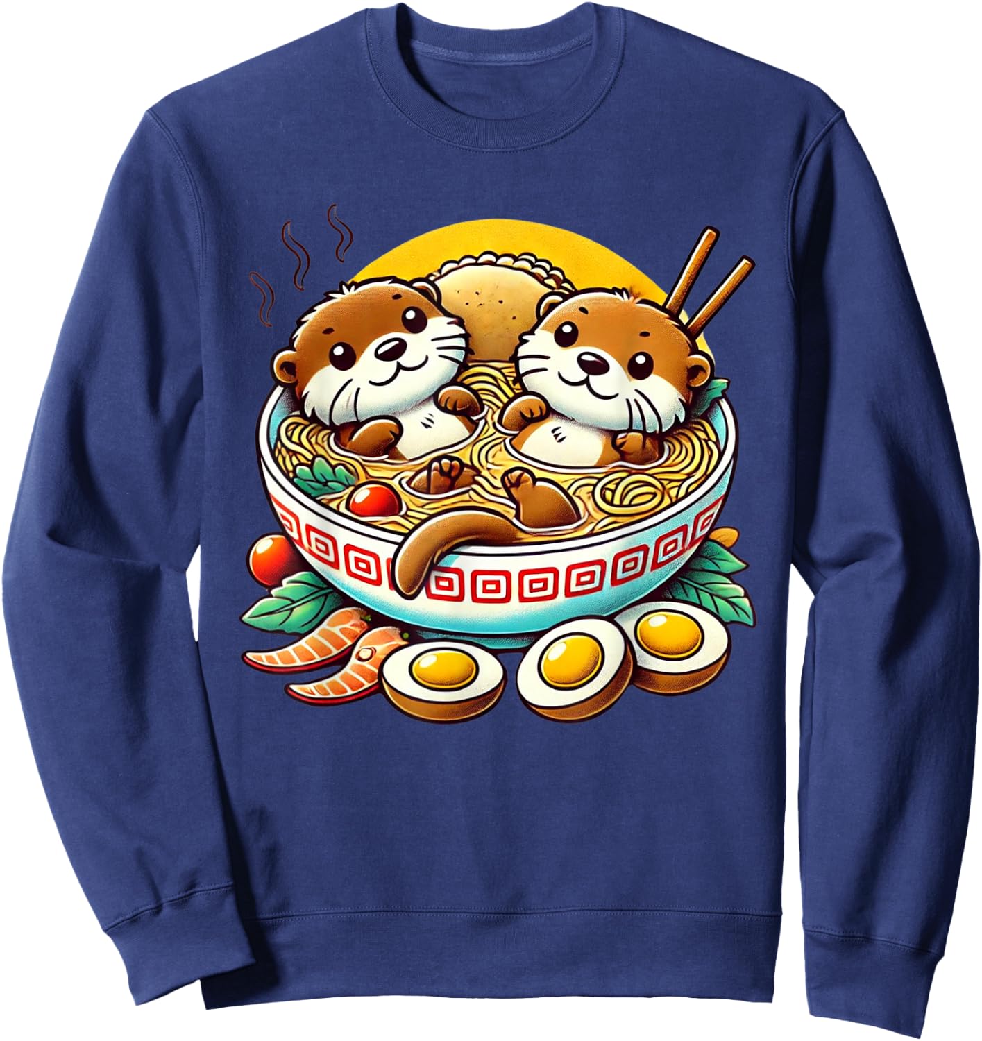 Kawaii Otter Shirt Japanese Ramen noodles Soup Otter Lover Sweatshirt - Sweatshirt | Navy