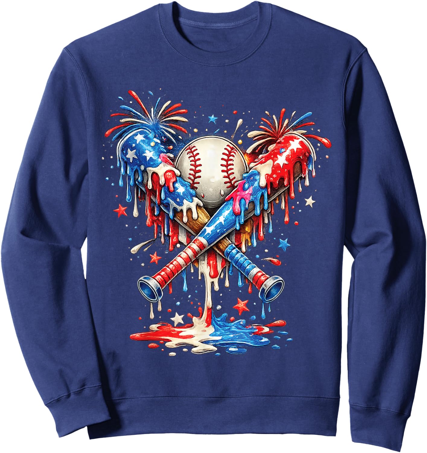 Baseball Drip Ice Cream Patriot American Flag 4th of July Sweatshirt - Sweatshirt | Navy