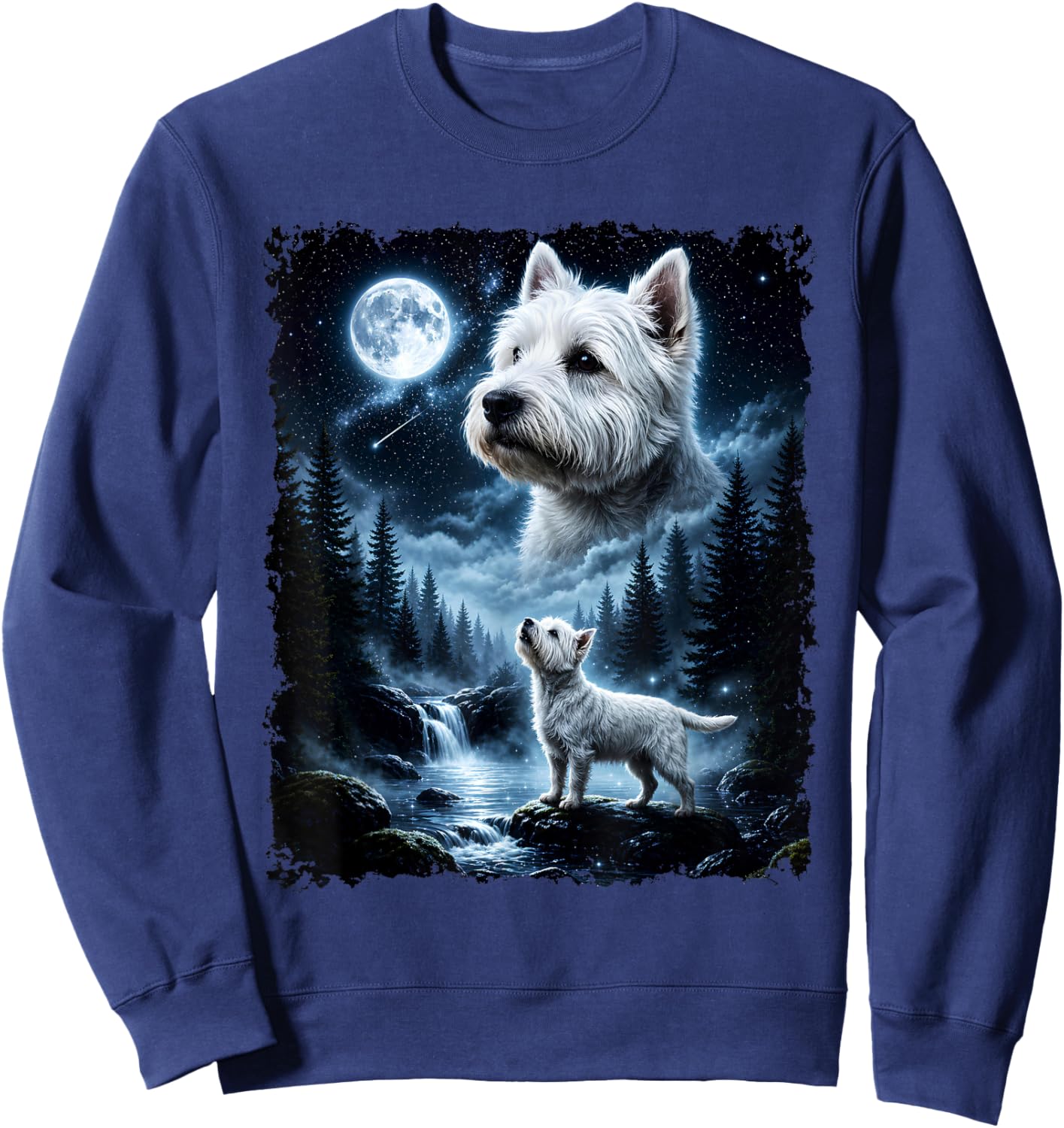 West Highland White Terrier Howling At The Moon Halloween Sweatshirt - Sweatshirt | Navy
