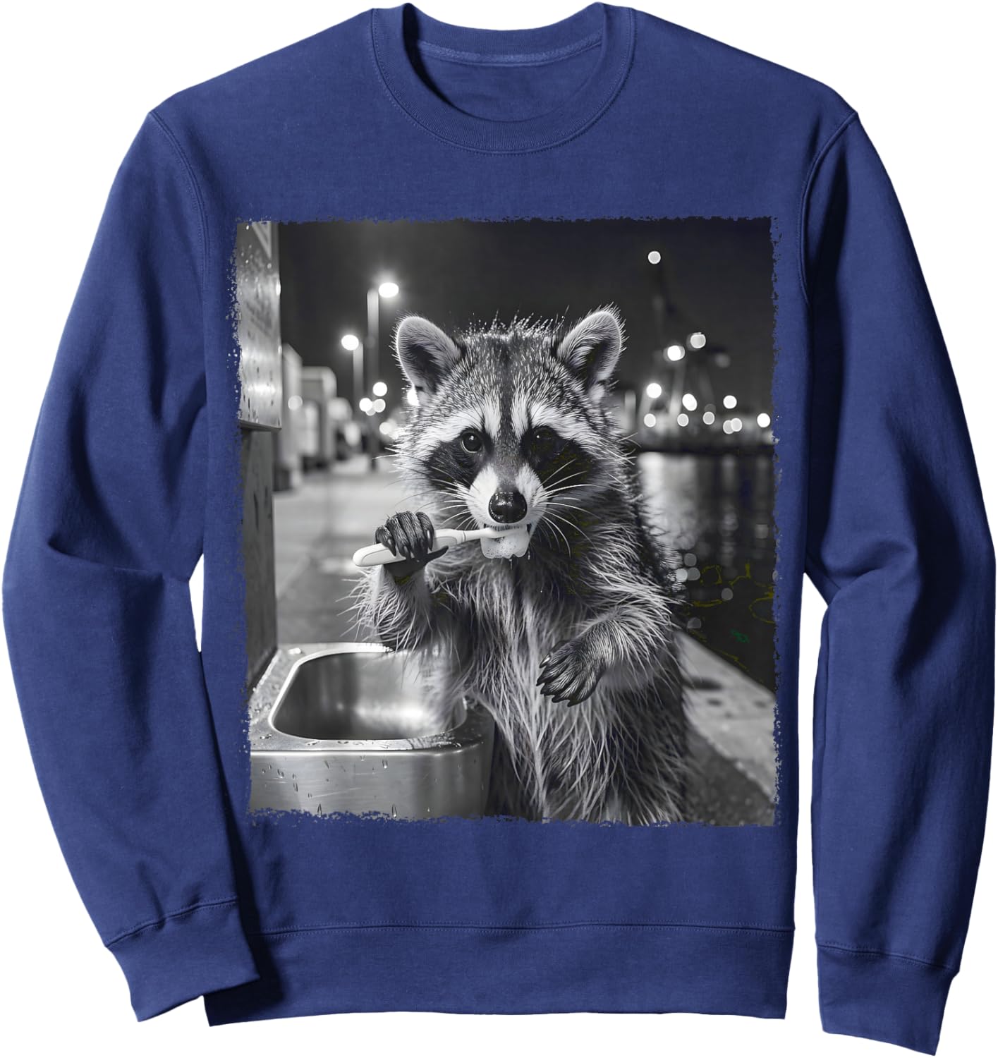 Funny Raccoon Brushing Night Urban Meme Design Sweatshirt - Sweatshirt | Navy