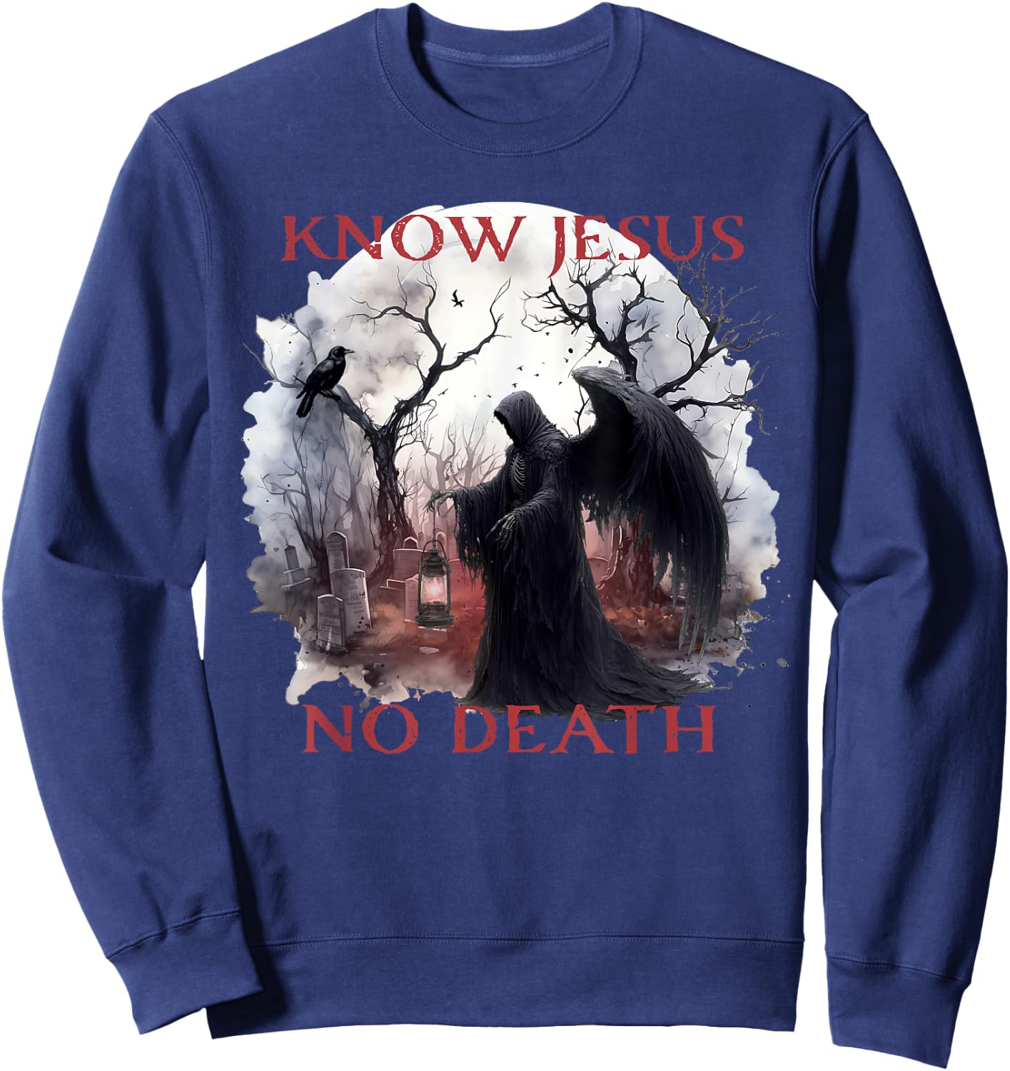 Christian Halloween Know Jesus No Death, Angel Of Death Sweatshirt - Sweatshirt | Navy