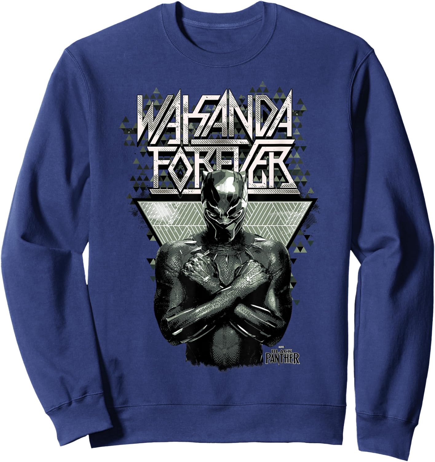 Marvel Black Panther Wakanda Forever Prism Patterned Short Sleeve Small Sweatshirt - Sweatshirt | Navy