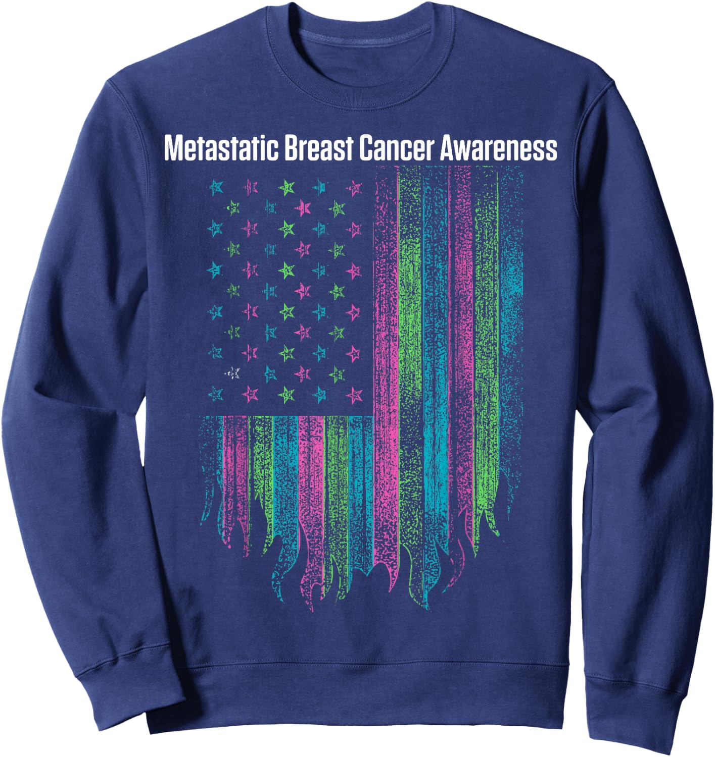 Metastatic Breast Cancer Awareness Flag Warrior Sweatshirt - Sweatshirt | Navy